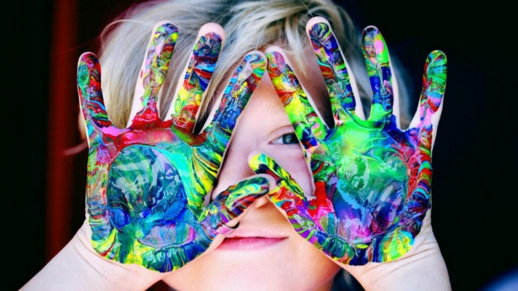 kids colored hands