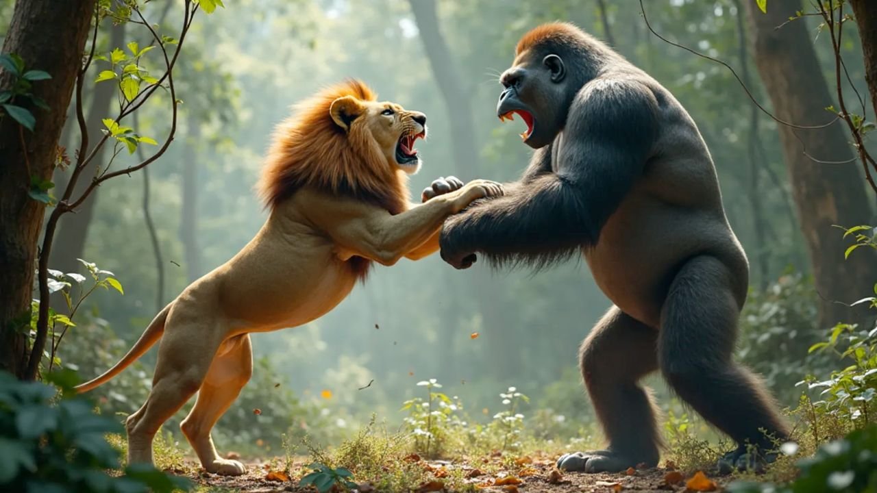 Silverback Gorilla Vs Lion