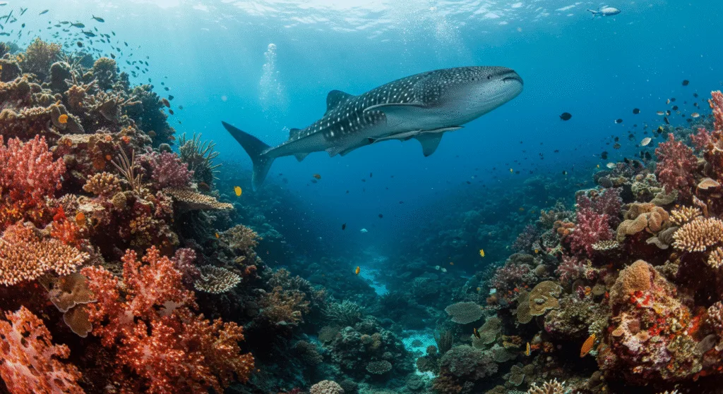 Christmas Island, the Whale sharks and Coral reefs in it