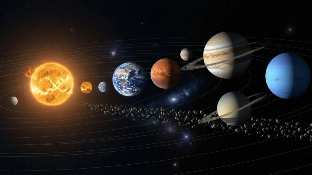 Solar system (sun, planets and asteroids)