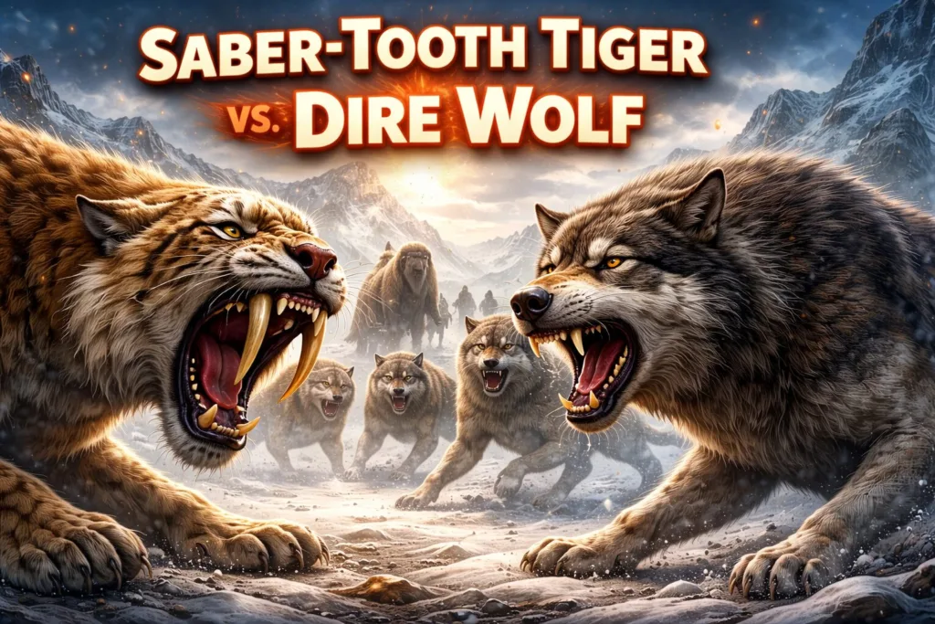 Saber-Tooth Tiger vs Dire Wolf – Clash of the Ice Age Predators