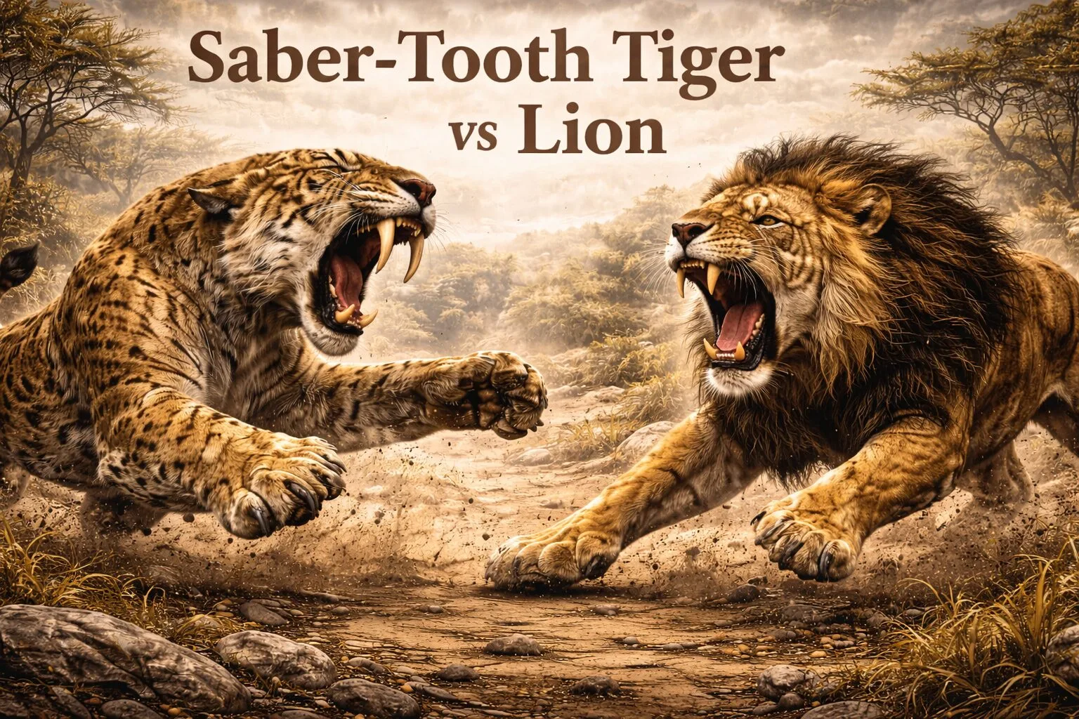 Saber-Tooth Tiger vs Lion – Battle of the Big Cat Kings
